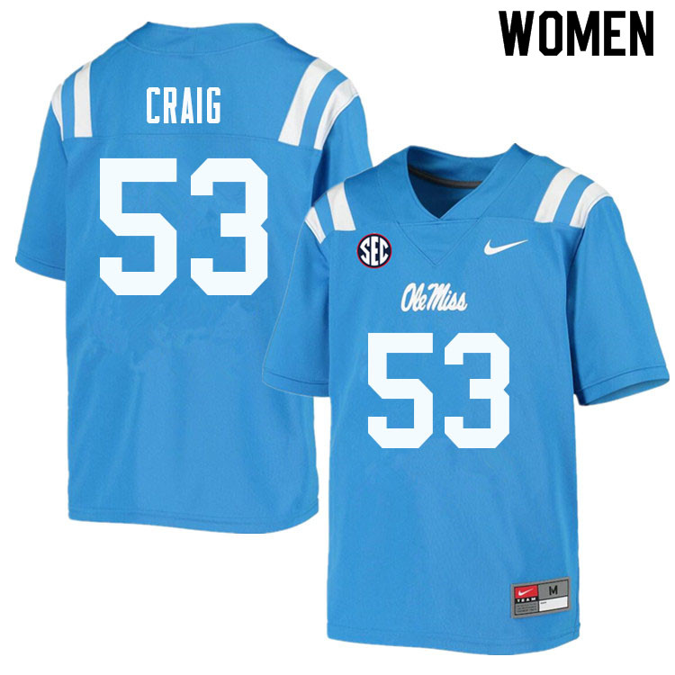 Women #53 Carter Craig Ole Miss Rebels College Football Jerseys Sale-Powder Blue - Click Image to Close